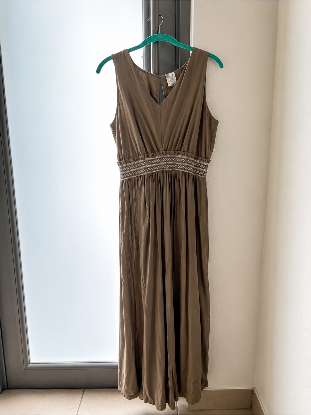 Taupe Sleeveless Palazzo Jumpsuit | Smocked Waist | Size L